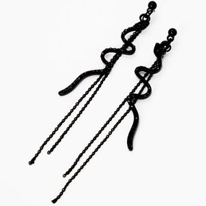 Black Crystal Snake 3.5" Drop Earrings - NWT